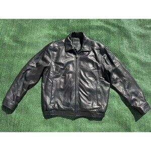 Roundtree Yorke Mens Genuine Lamb Skin Leather Jacket Black Bomber Size Large